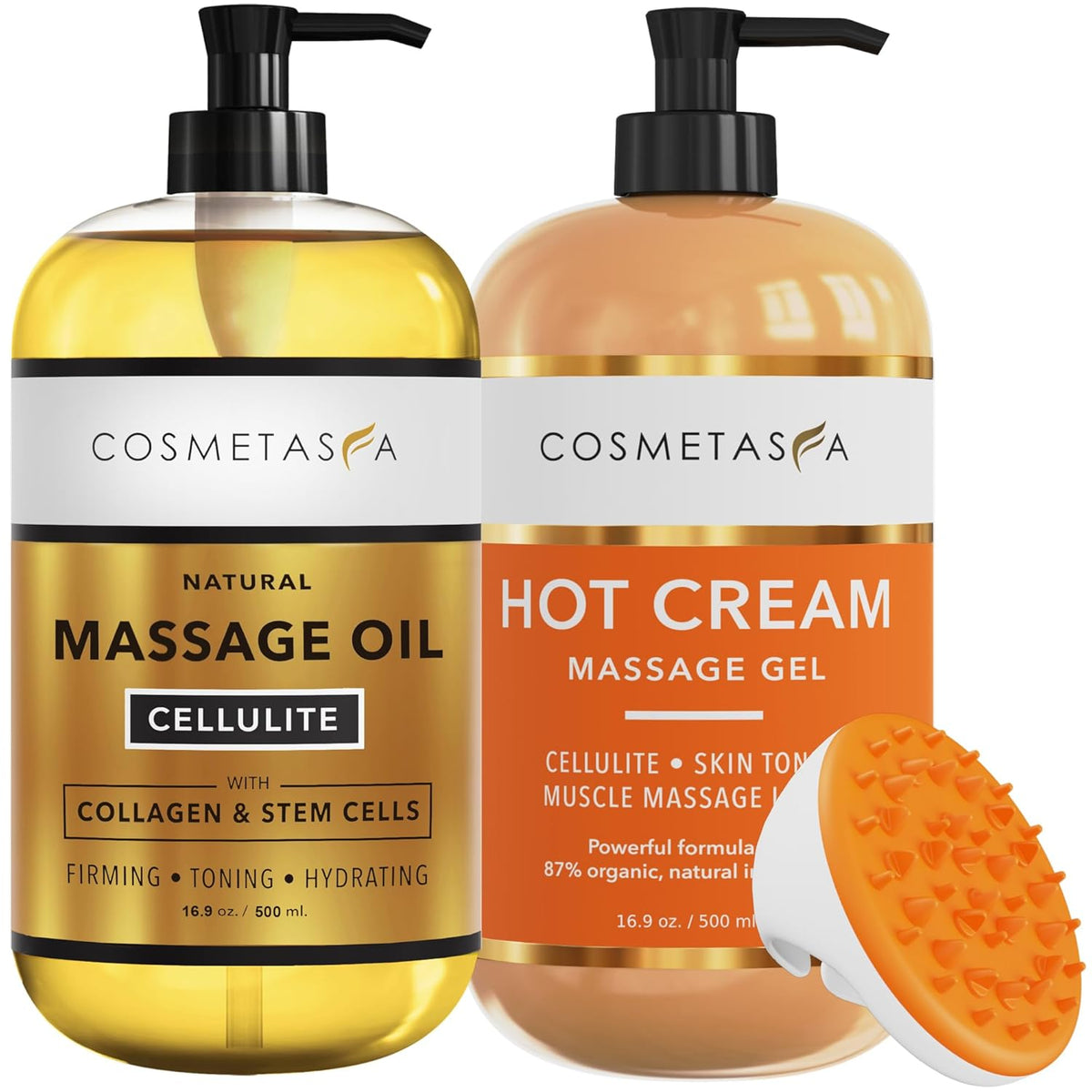 Cellulite Massage Oil, Gel & Mitt - Natural Hot Cream Massage Gel, Oil & Massager - Firm, Tone