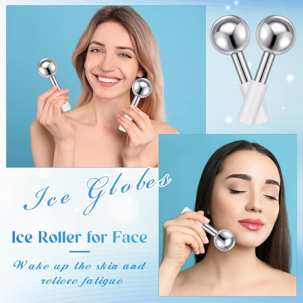 Baderke 2 Pcs Ice Globes for Face Stainless Steel Cooling Globes Unbreakable Cooling Roller Women