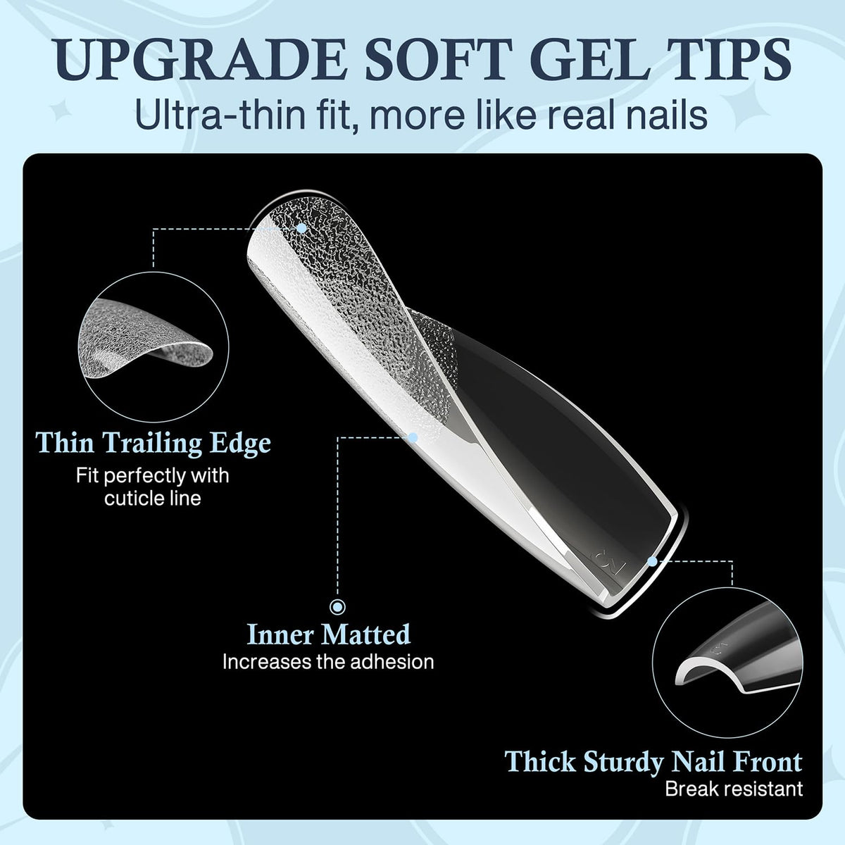 Medium Coffin Gel Nail Tips, 504pcs Soft Gel Pre-Shaped Acrylic Fake Nails, Half Matte Full Cover