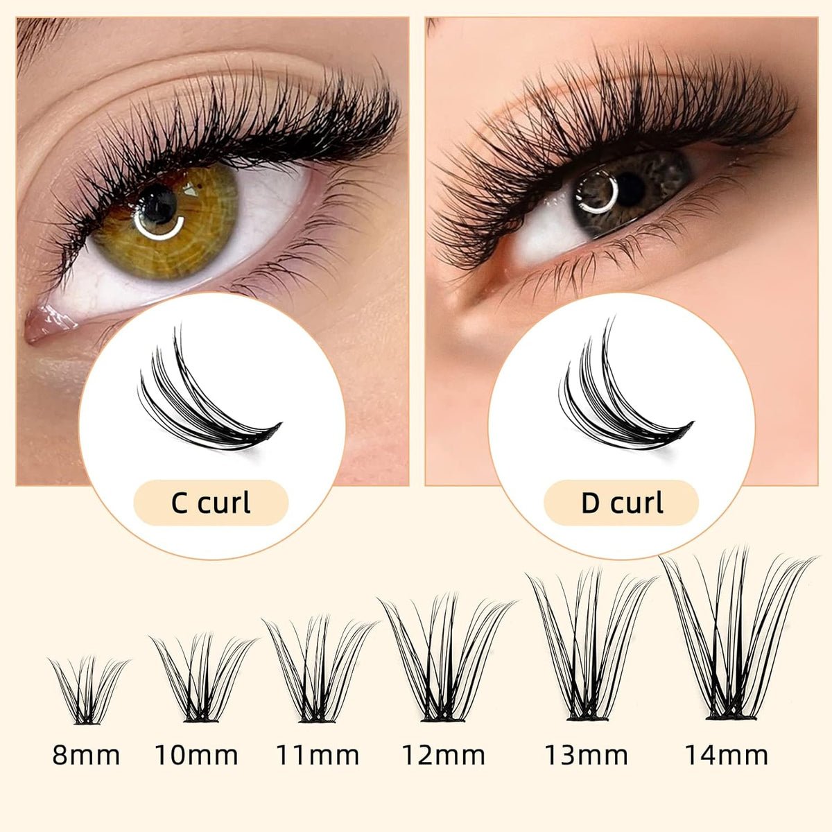 QUEWEL Lash Clusters 240Pcs Individual Lashes 20D+30D C Curl 8-14mm Length DIY Lash Extension Soft