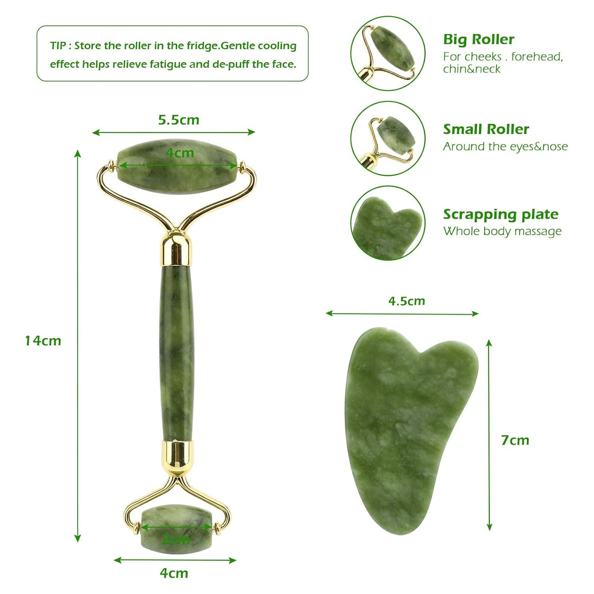 Deciniee Jade Roller and Gua Sha Set - Beauty Face Massager & Guasha Tool for Eye, Neck, Body - 2