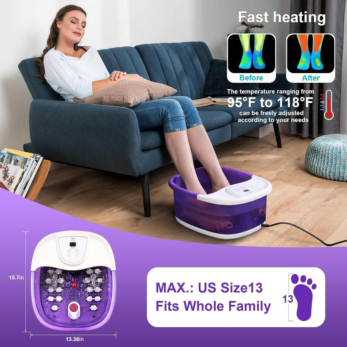 Foot Spa Bath Massager with Heat [2025 Upgraded], Vibration, Temperature Control, Jets, Bubbles and