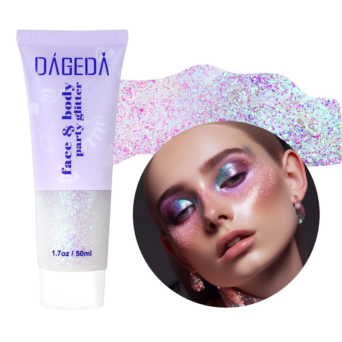 DAGEDA Body Glitter Gel, Holographic Face Glitters Body Gel Shimmer Liquid Eyeshadow, Color