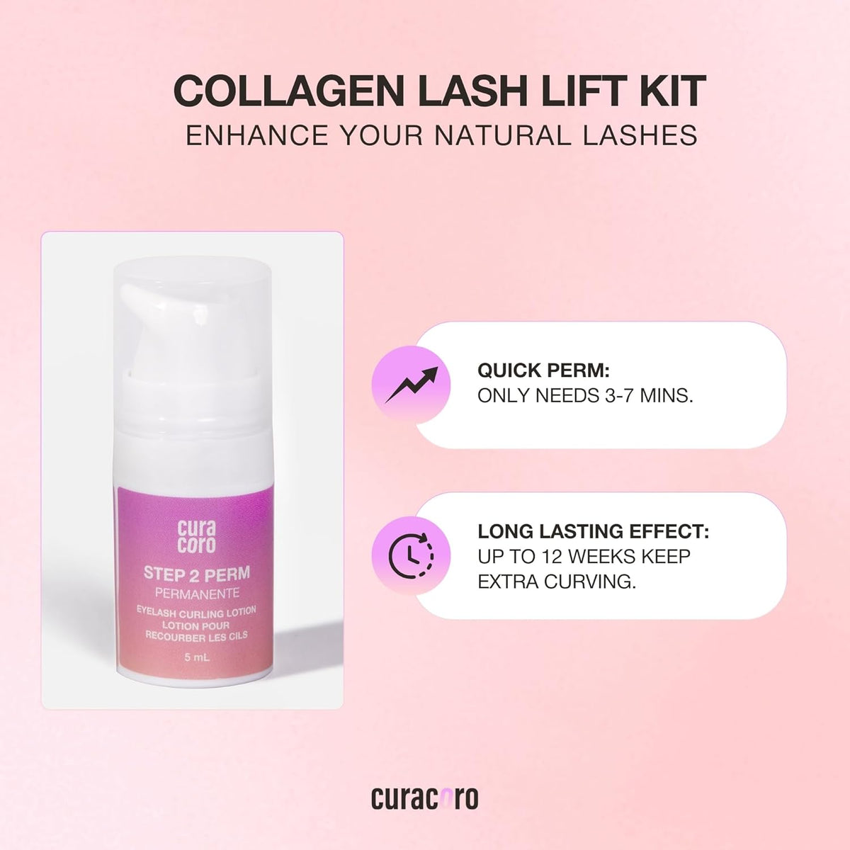 Curacoro Lash Lift Perm Lotion - Professional Eyelash Perm Kit, Semi-Permanent Lash Curling