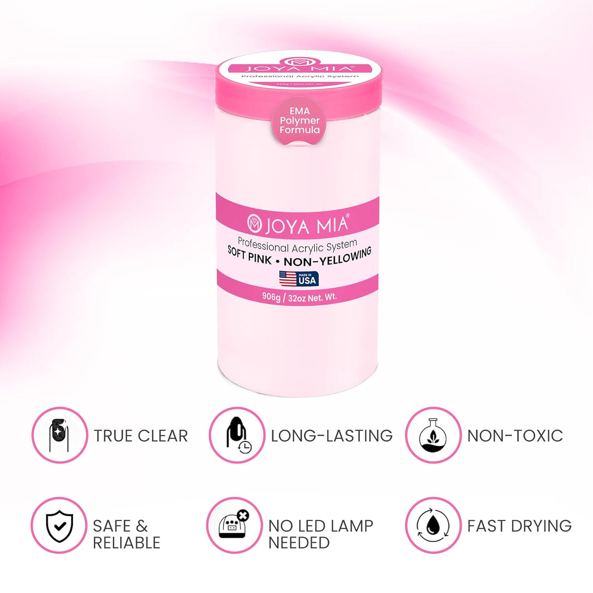 Joya Mia Acrylic Powder for Nails, MMA-Free, Super Adhesion Professional Powder for Flawless &