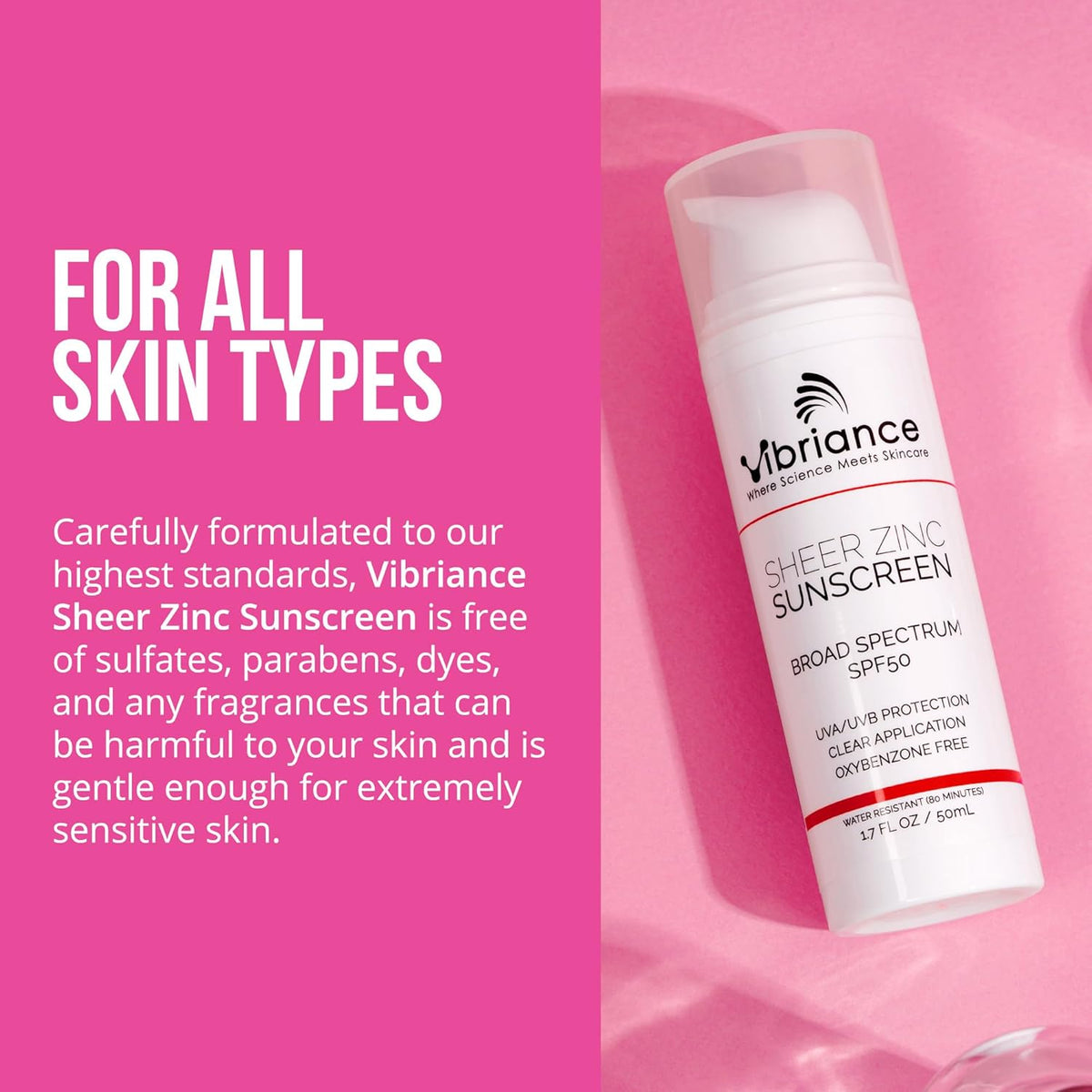 Vibriance Sheer Zinc Sunscreen - Tinted Sunscreen for Face SPF 50, Lightweight Facial Moisturizer