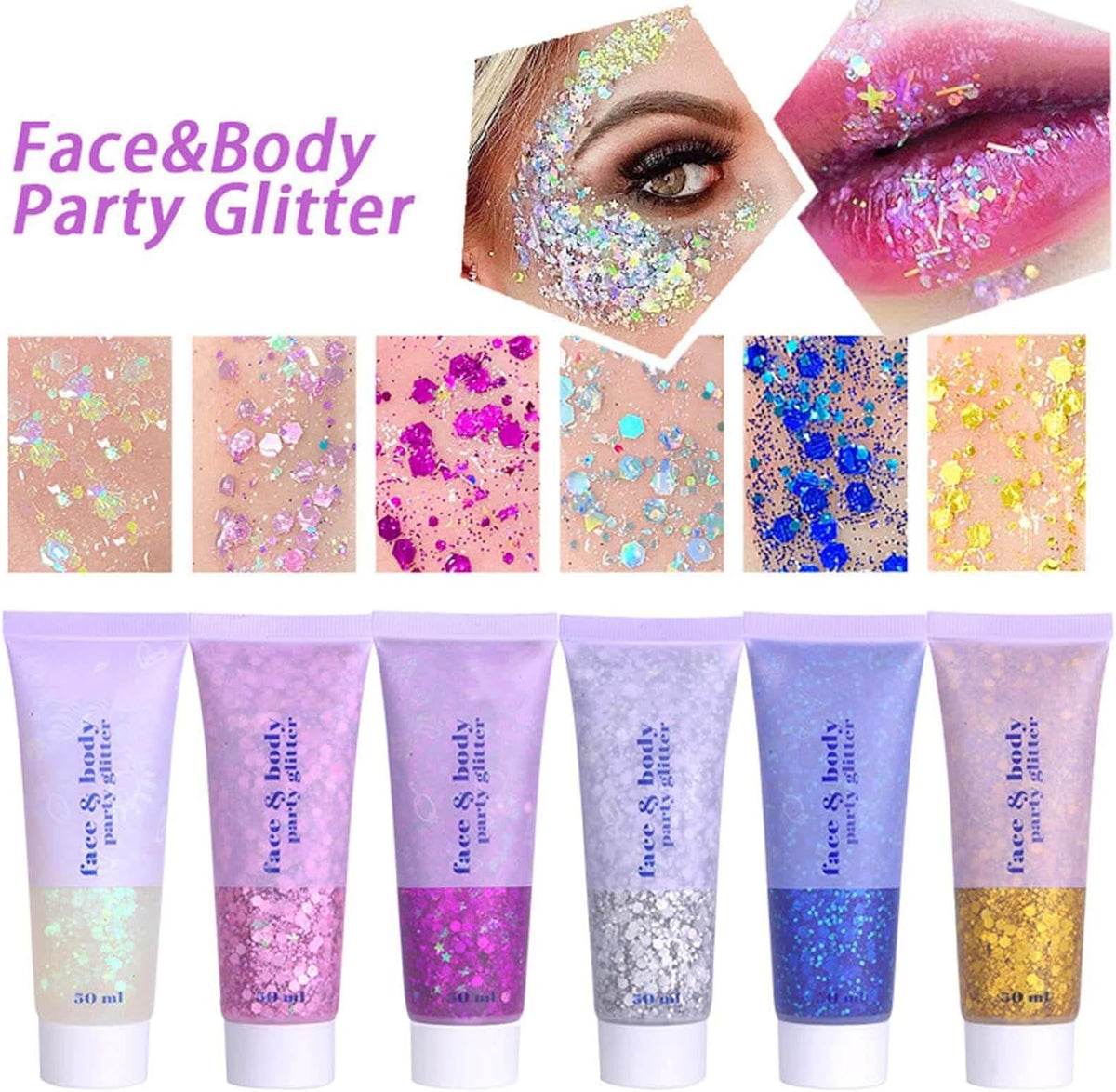 MEICOLY Silver Body Glitter,Chunky Silver Face Hair Glitter,Silver Glitter Makeup for Eyes,Sparkle