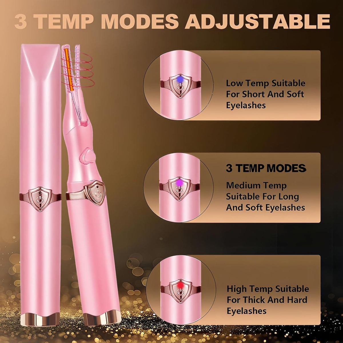 Heated Eyelash Curler, 2-in-1 Clip-Type Design, 3 Temperature Modes, USB Rechargeable Electric