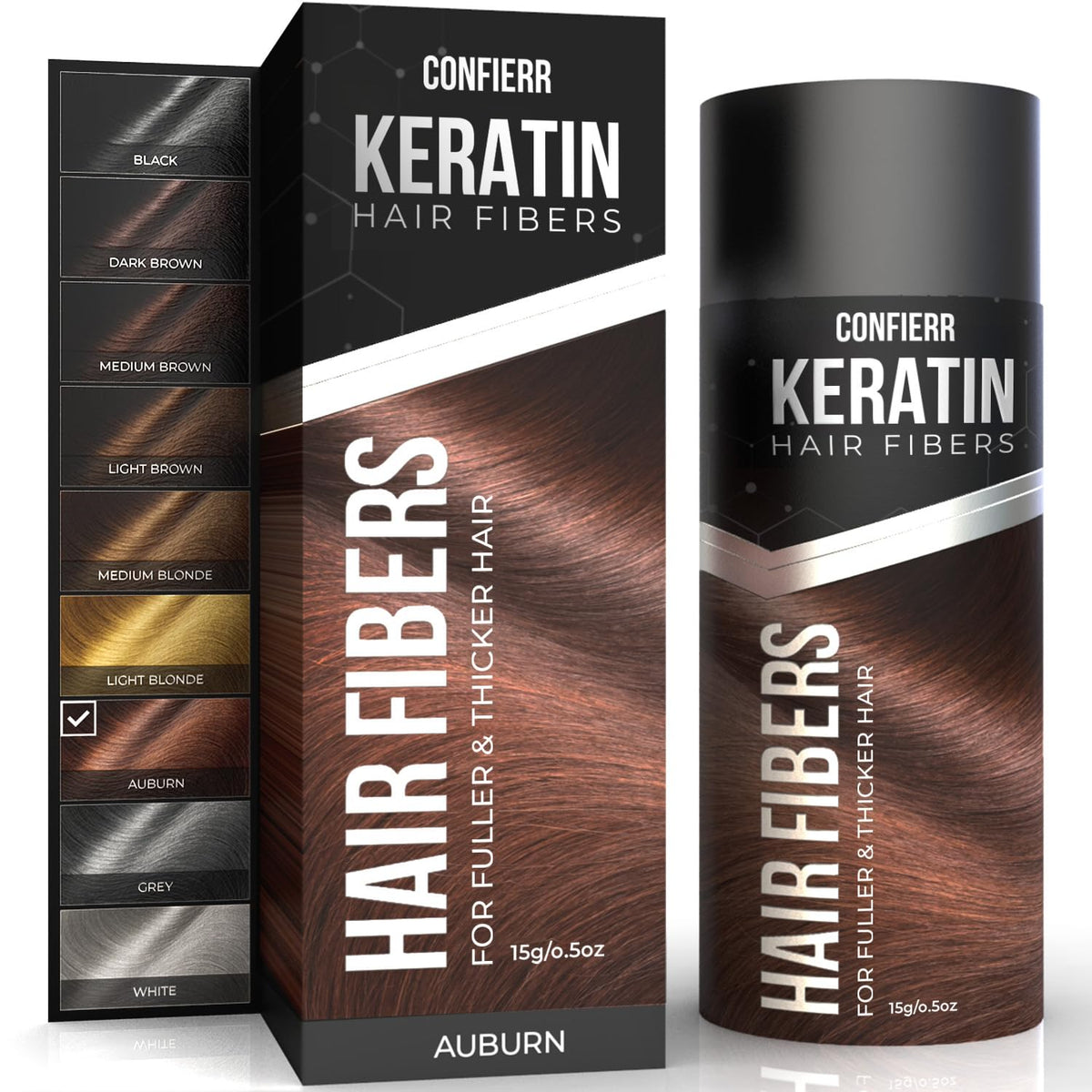 Keratin Hair Fibers for Men & Women - Fill In Fine or Thinning Hair, Instantly Thicker, Fuller