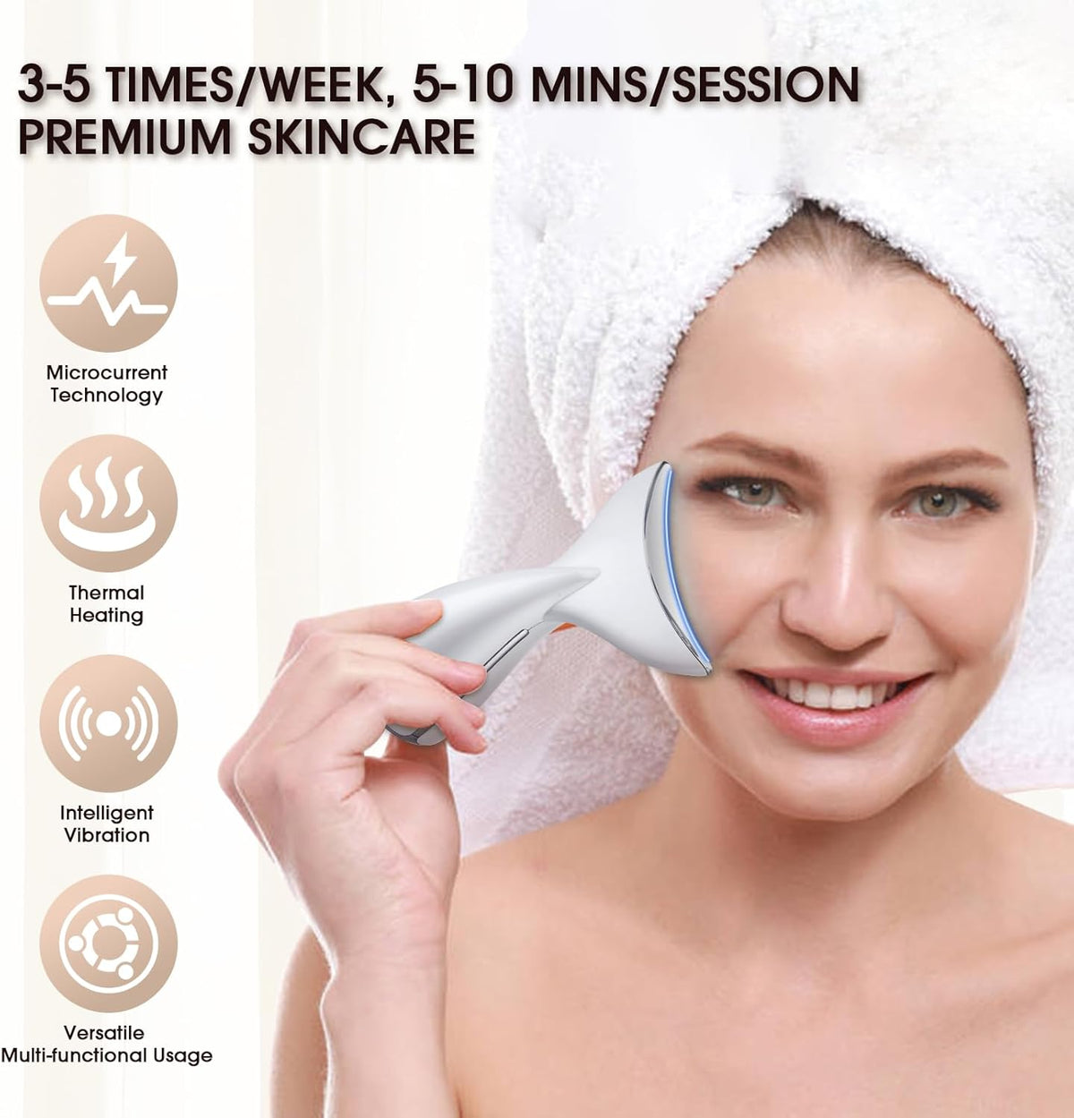 Face & Neck Massager | White LED Red-Light-Therapy-for-Face and Neck, Red Light Therapy Wand, 3