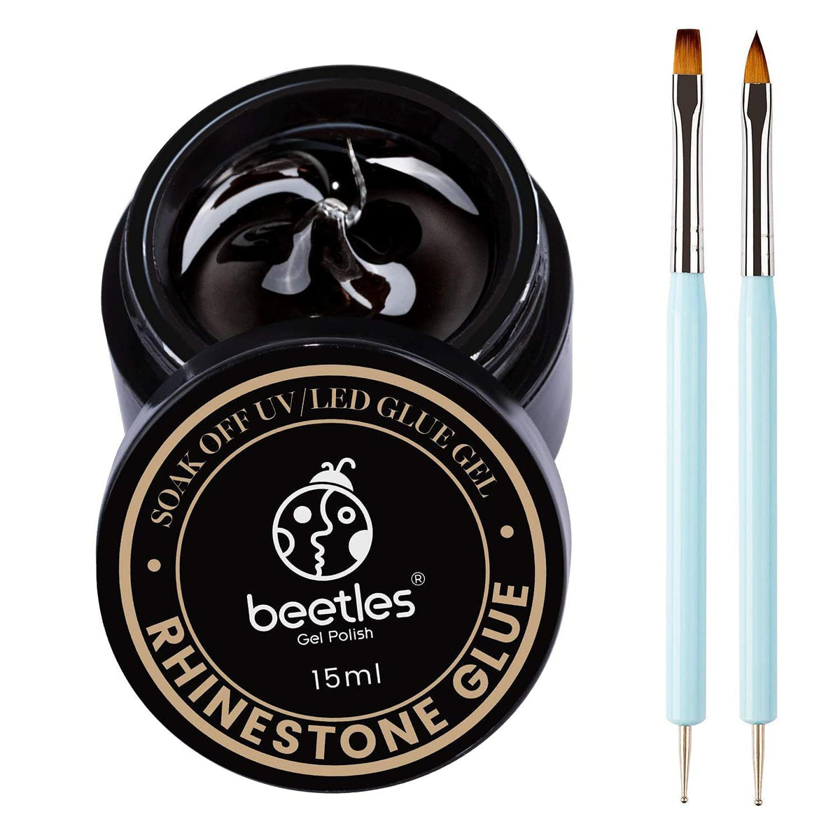 Beetles Rhinestone Glue for Nails with 2 Dual Purpose Brush Pen, 1Pcs 15ml Nail Glue for Nail Art