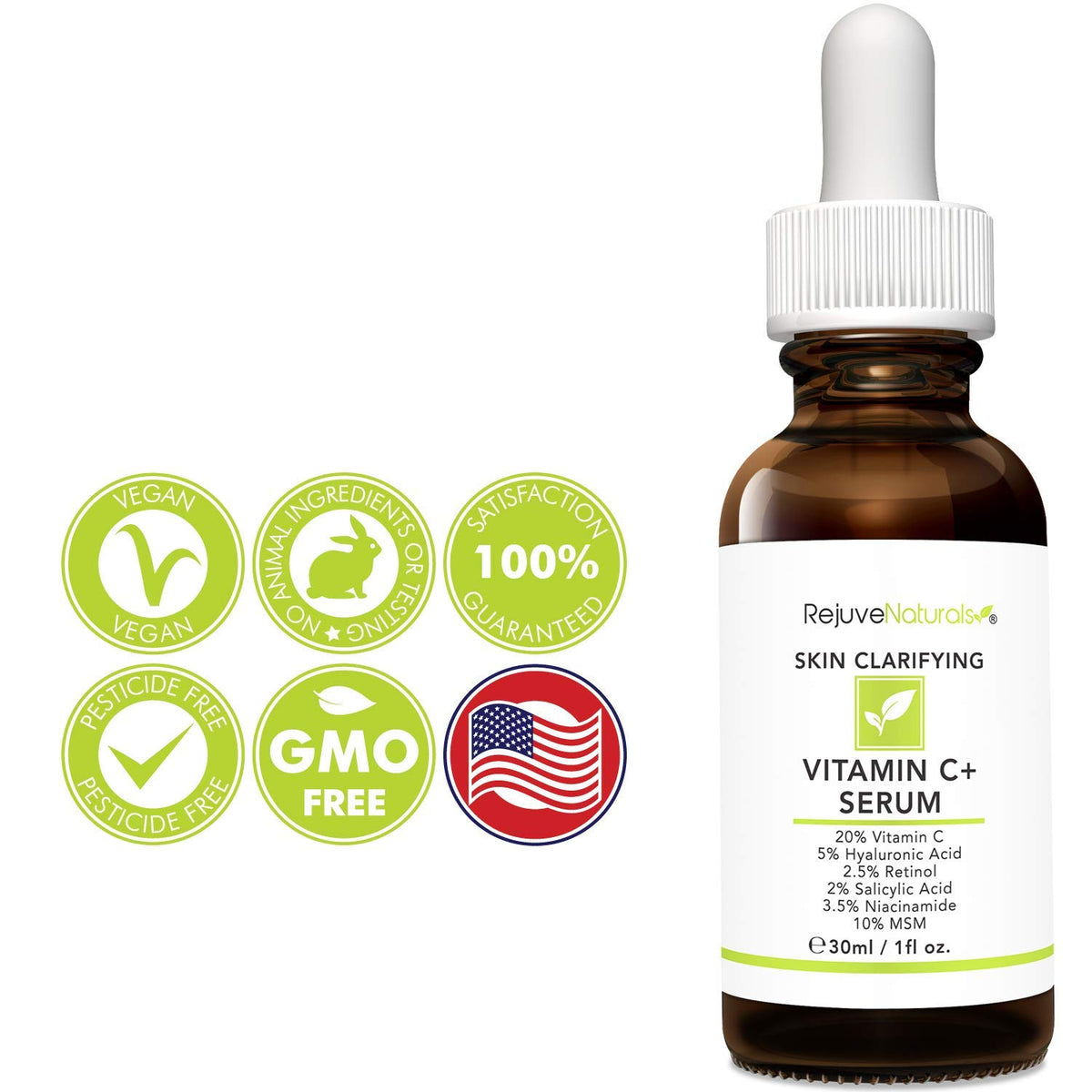Vitamin C Serum Plus 5% Hyaluronic Acid, 2.5% Retinol, 2% Salicylic Acid, 3.5% Niacinamide, 10%