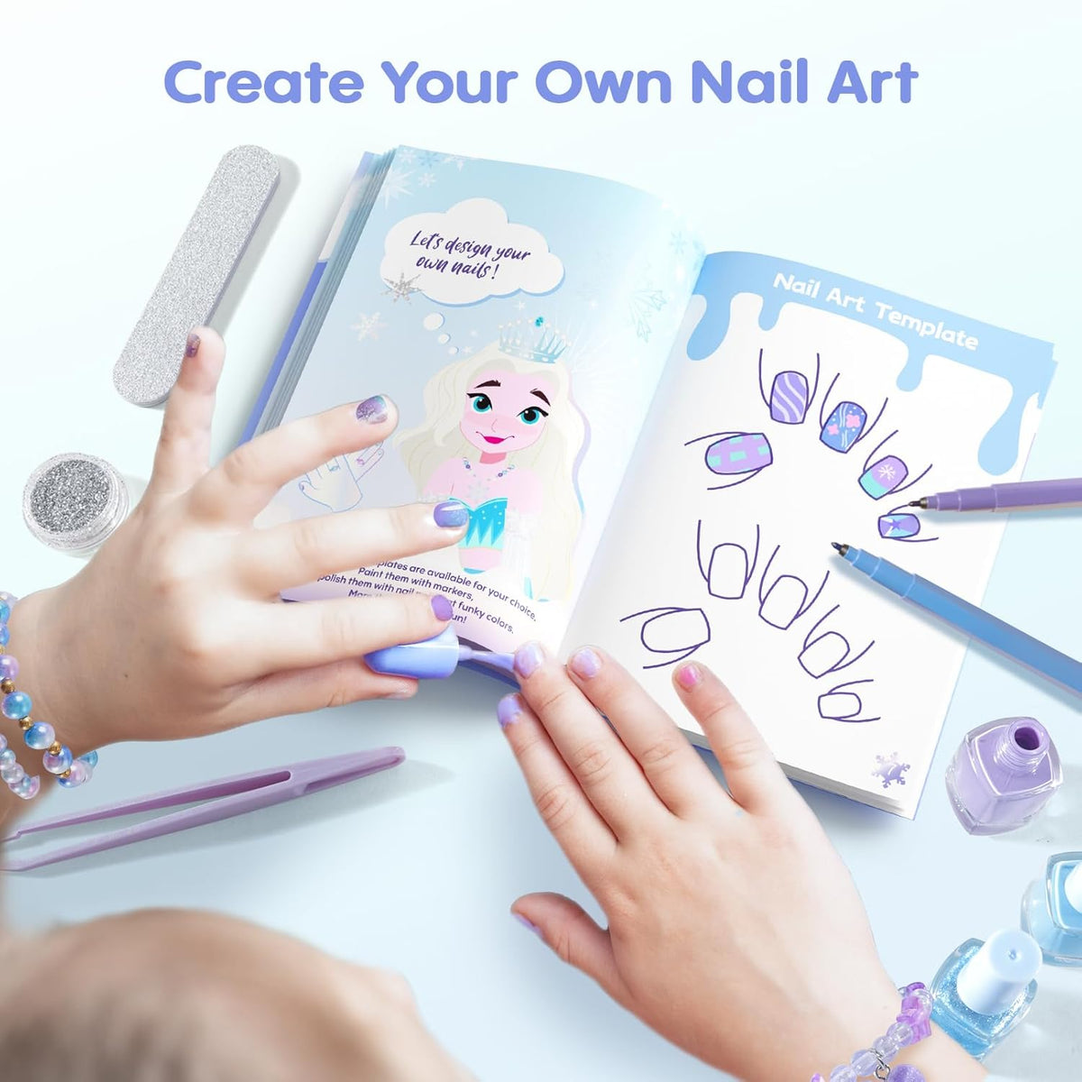 Tomons Kids Nail Polish Set for Girls, Non Toxic Nail Polish Art Kit for Kids Ages 7-12, Toys Gifts