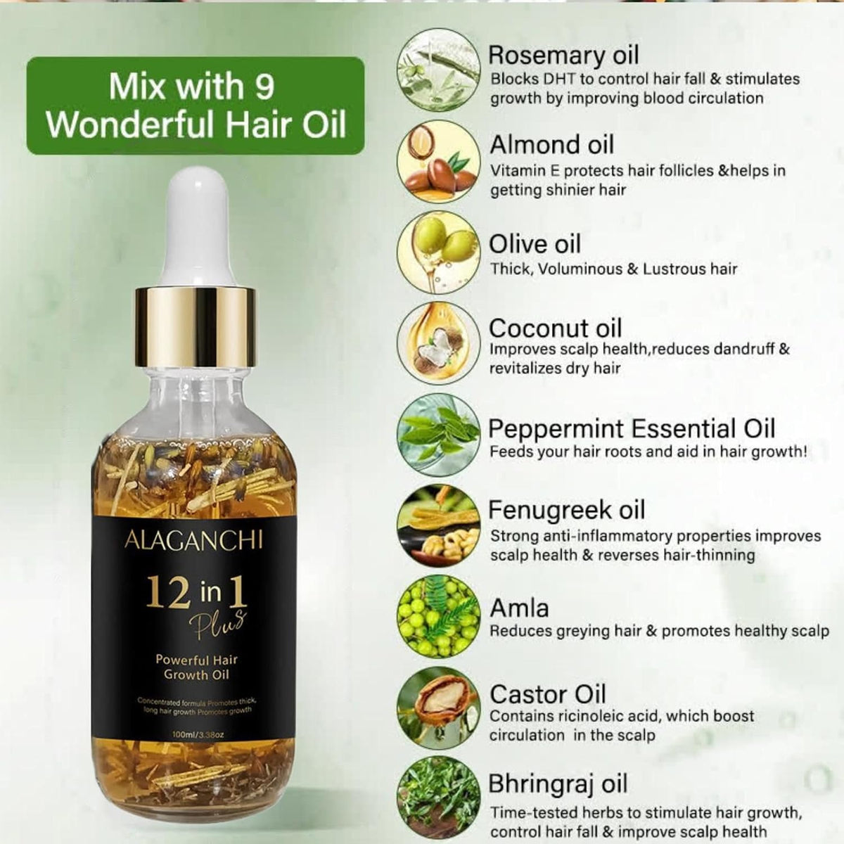 12-in-1 Hair Growth Oil – Rosemary, Amla & Castor Oil | Strengthens, Nourishes, Reduces Hair Fall |