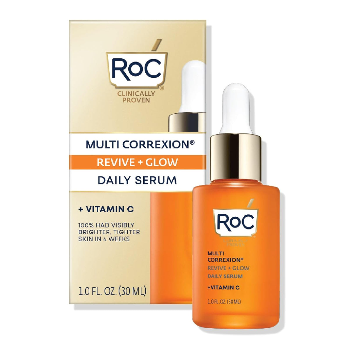 RoC Multi Correxion Revive + Glow 10% Active Vitamin C Serum for Face, Daily Anti-Aging Wrinkle and