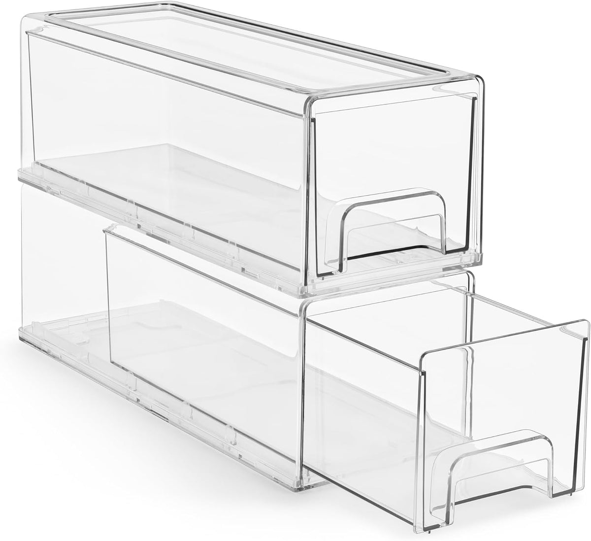 Sorbus Small Clear Stackable Storage Drawers – 2-Pack Plastic Organizer Bins with Handles
