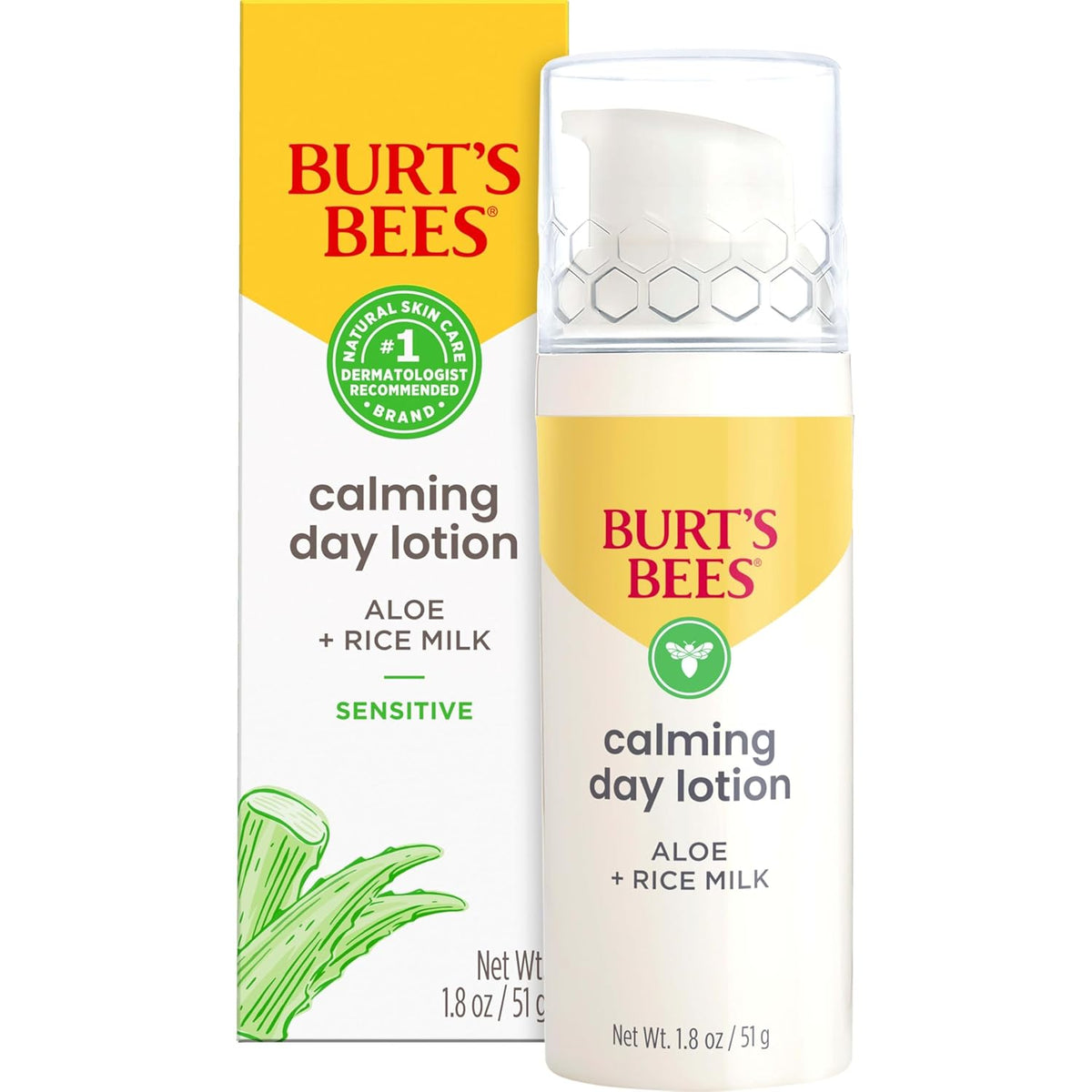 Burt's Bees Calming Day Face Lotion With Aloe and Rice Milk, Soothing Face Lotion for Sensitive