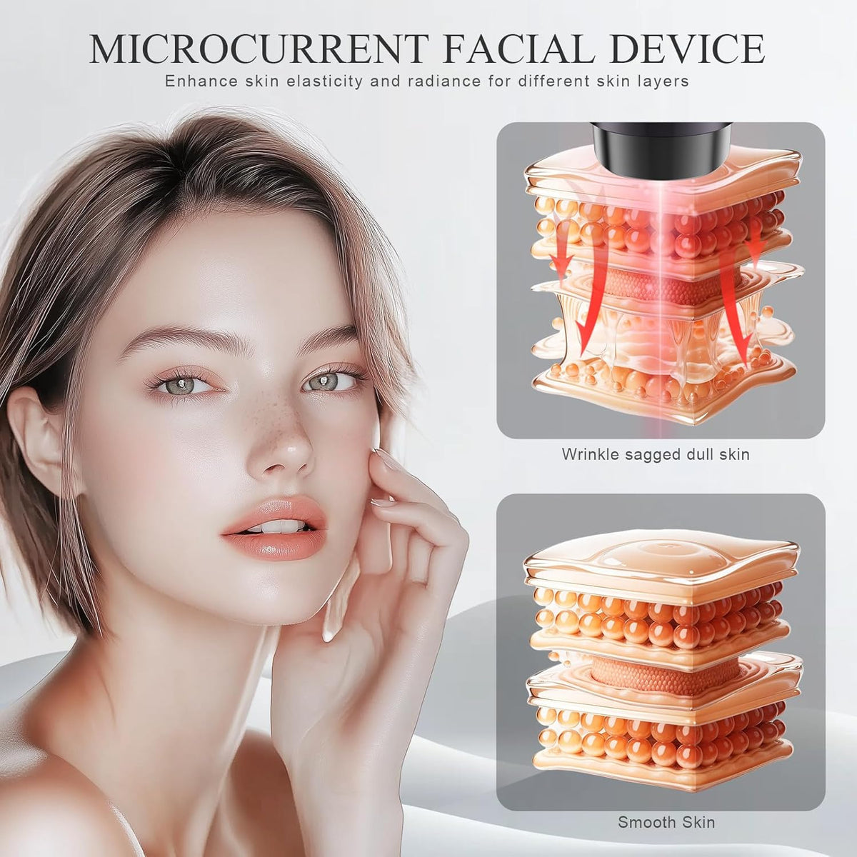 Microcurrent Facial Device, BNU 3-in-1 Light Therapy Beauty Massager for Wrinkle, Lifting, Firming