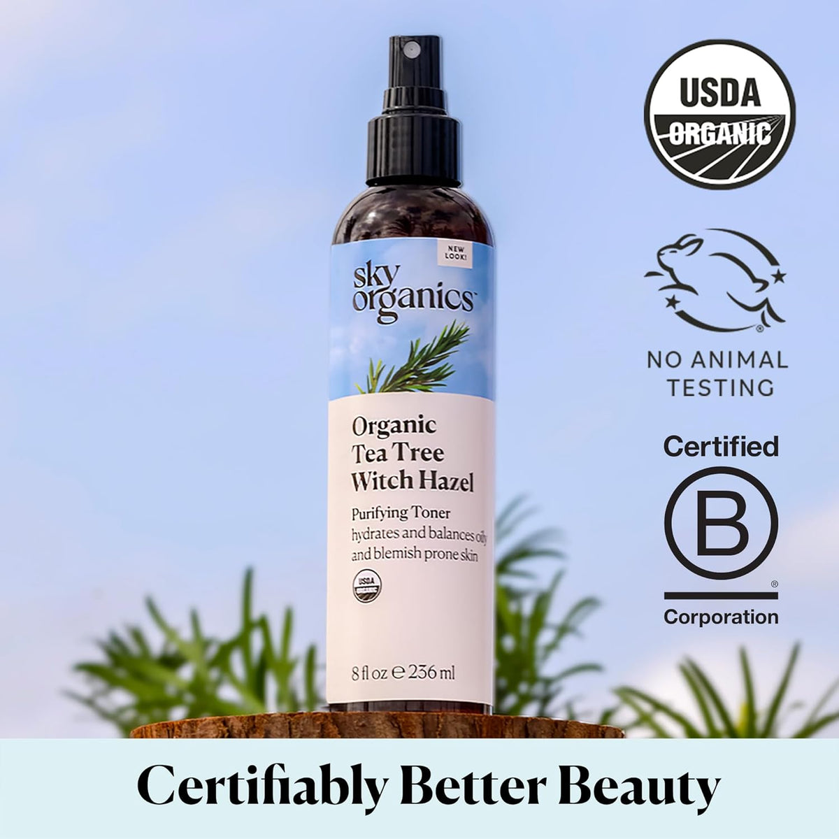 Sky Organics Organic Tea Tree & Witch Hazel for Face, Purifying Facial Toner to Hydrate, Soothe