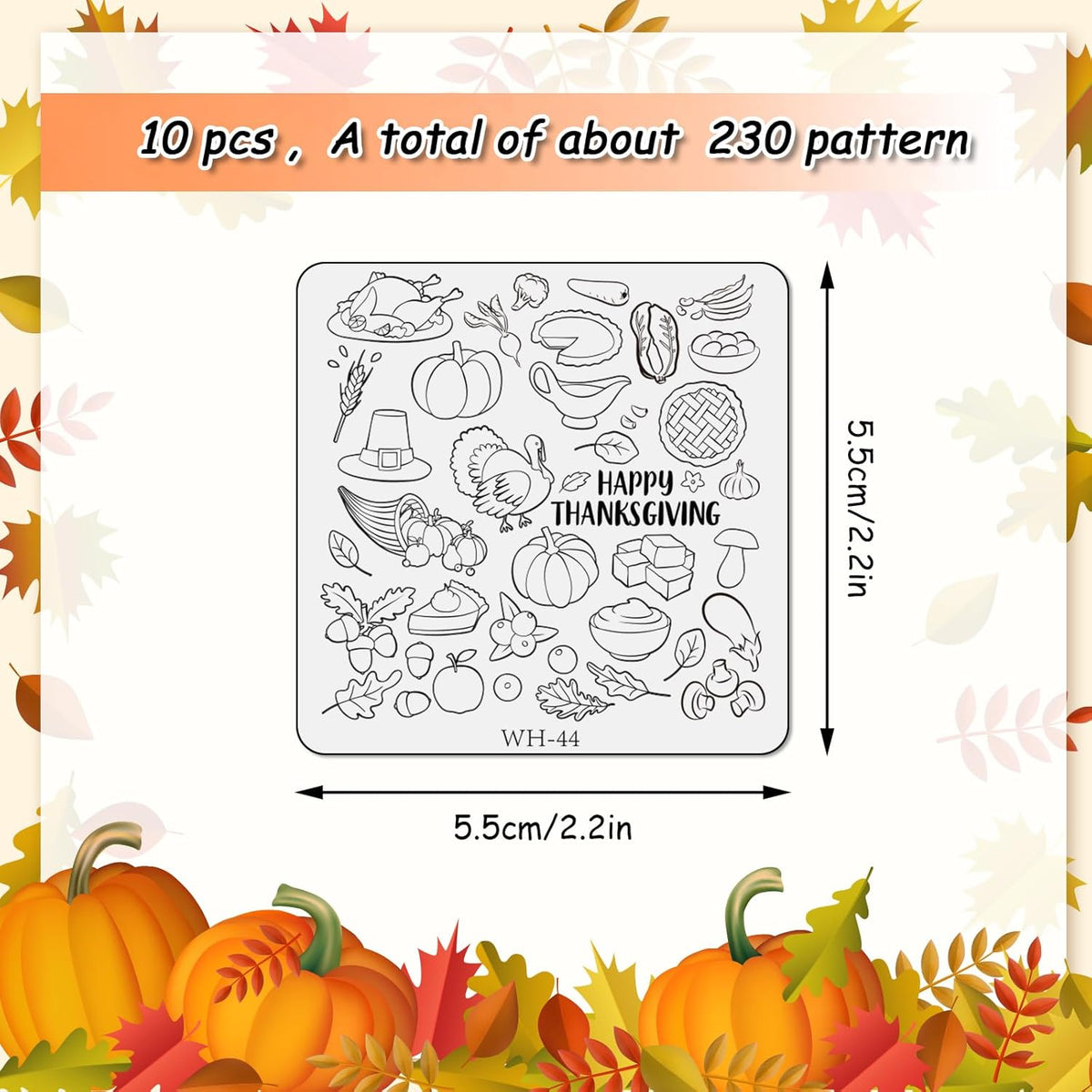 Whaline 10 Sheet Fall Nail Art Stamping Plates Kit Happy Thanksgiving Pumpkins Maple Leaf Gnome