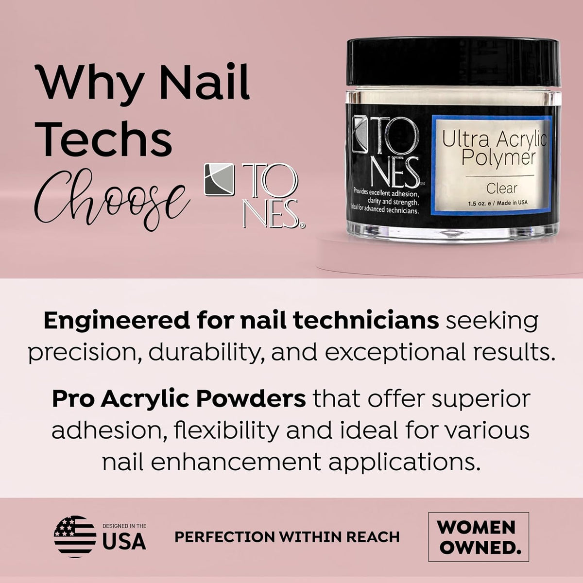 Tones Pro Acrylic Nail Powder, Sparkling Clear (Clear with Sparkles), (8.5 Fl Oz) - Long-Lasting &
