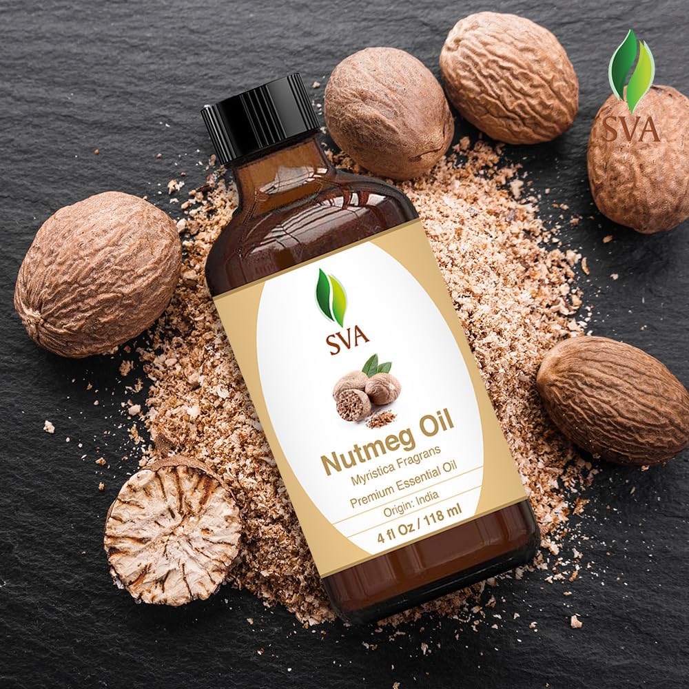 SVA Nutmeg Essential Oil – 4 Fl Oz – 100% Natural Nutmeg Oil - for Diffuser, Hair Care, Face, Skin