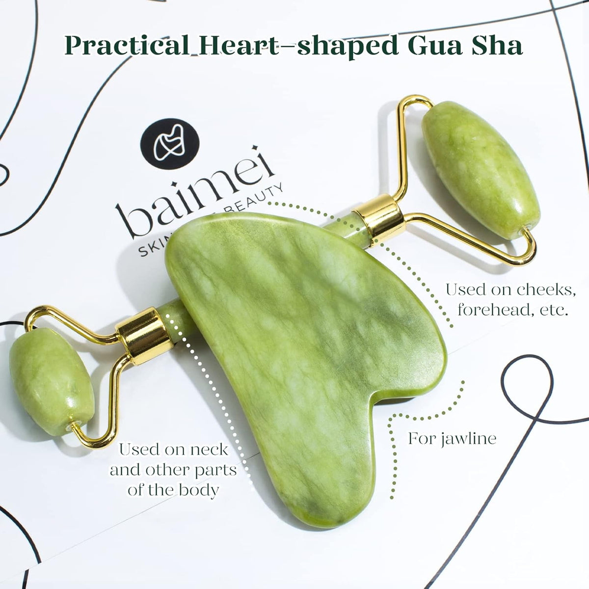 BAIMEI IcyMe Gua Sha & Jade Roller Facial Tools Face Roller and Gua Sha Set for Puffiness and