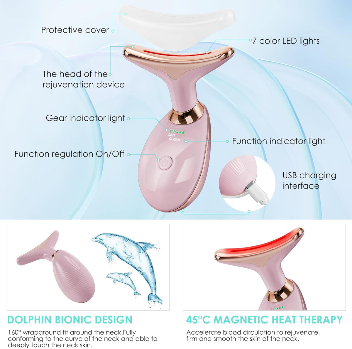 Facial Massager Red-Light-Therapy-for-Face and Neck, Face 𝖲 culpting Wand with 7 Color - Birthday