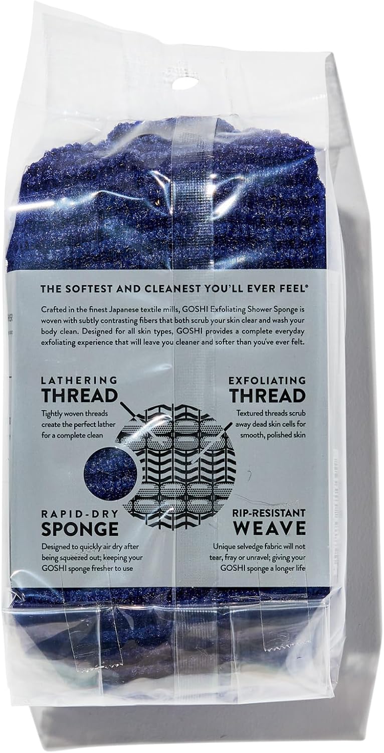 GOSHI Exfoliating Shower Sponge - Rip-Resistant, Rapid-Drying Exfoliating Bath Sponge for All Skin