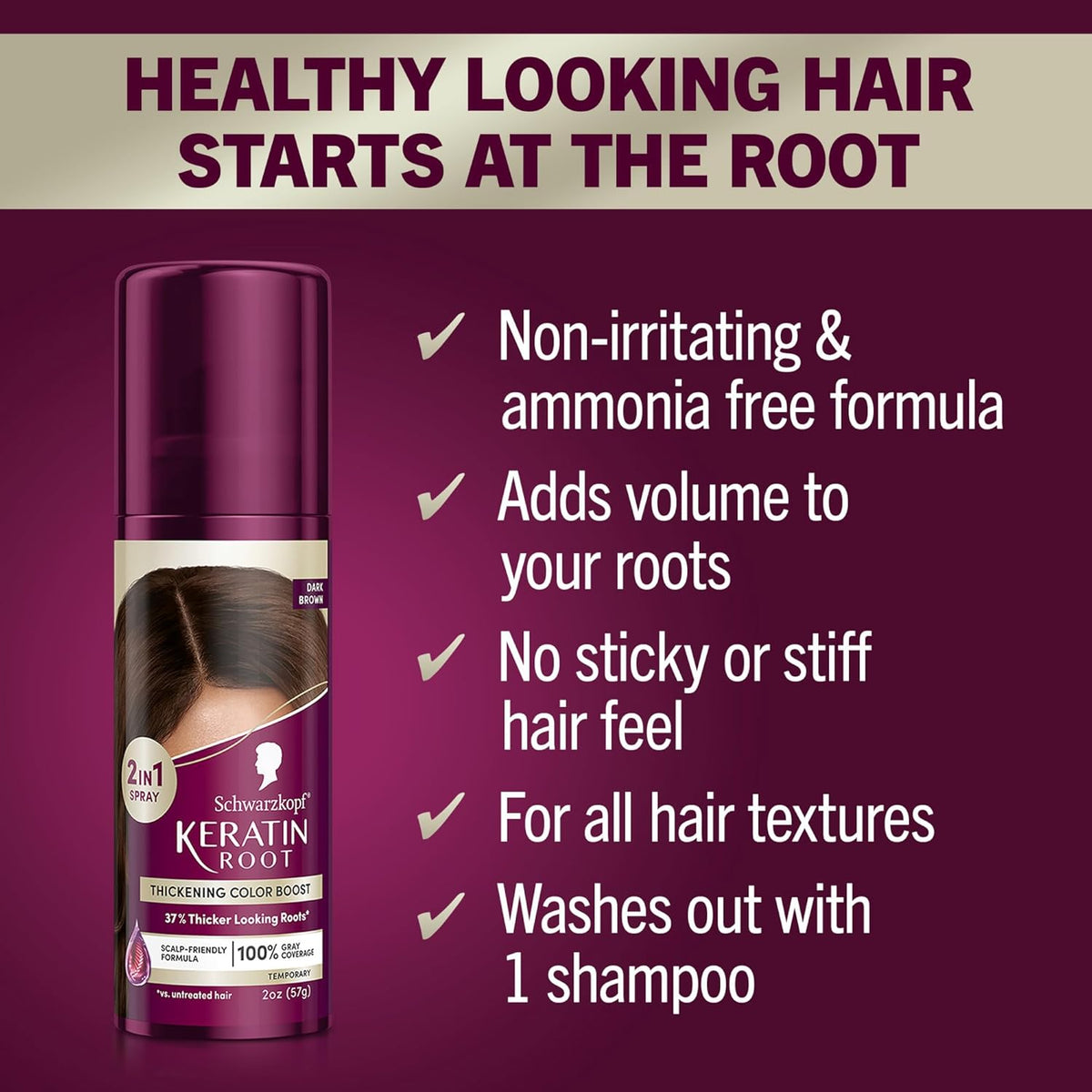 Schwarzkopf Keratin Color Root Temporary Hair Color Spray, Dark Brown - Salon Inspired Temporary