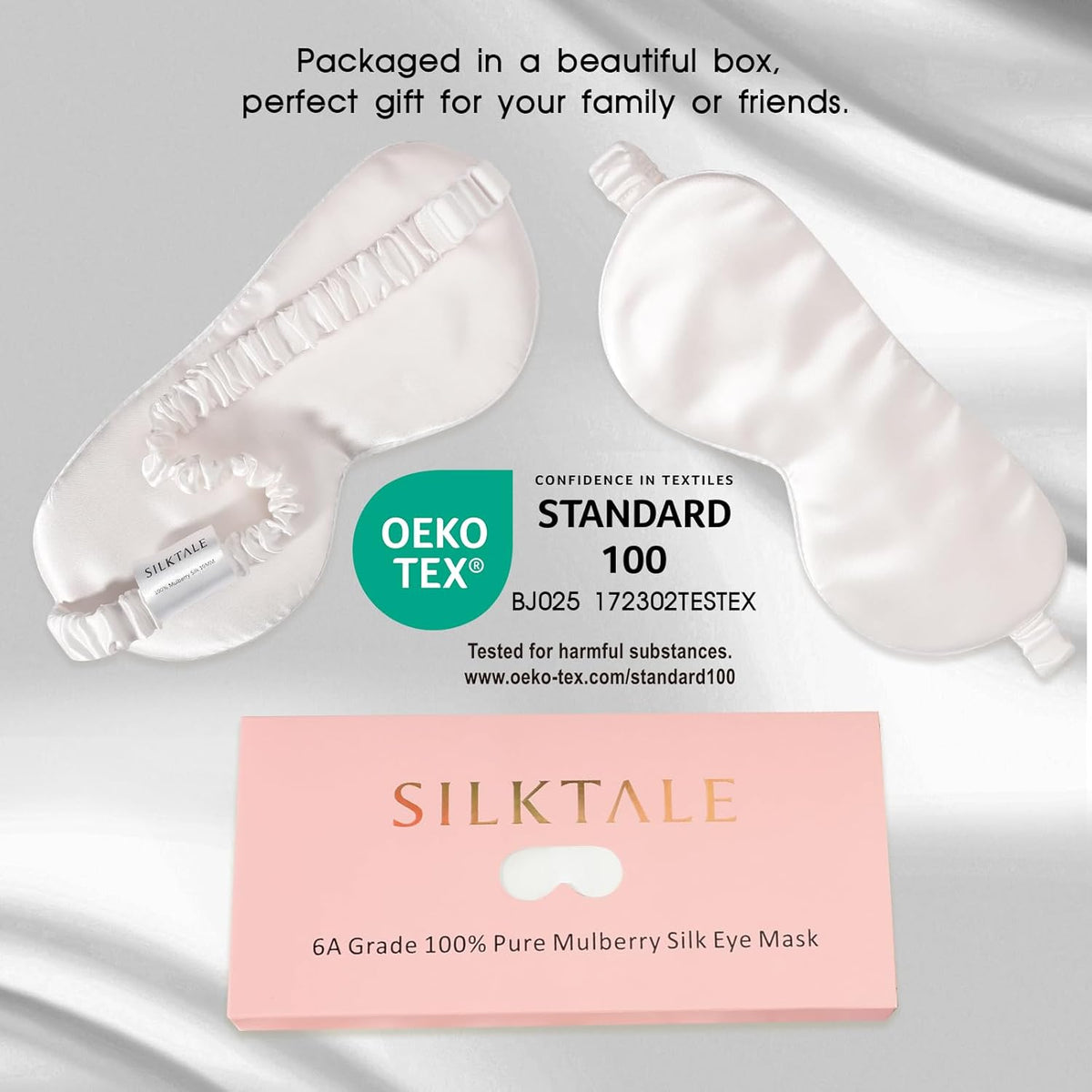 100% Mulberry Silk Eye Mask for Sleeping with Silk Wrapped Adjustable Strap,Ivory White