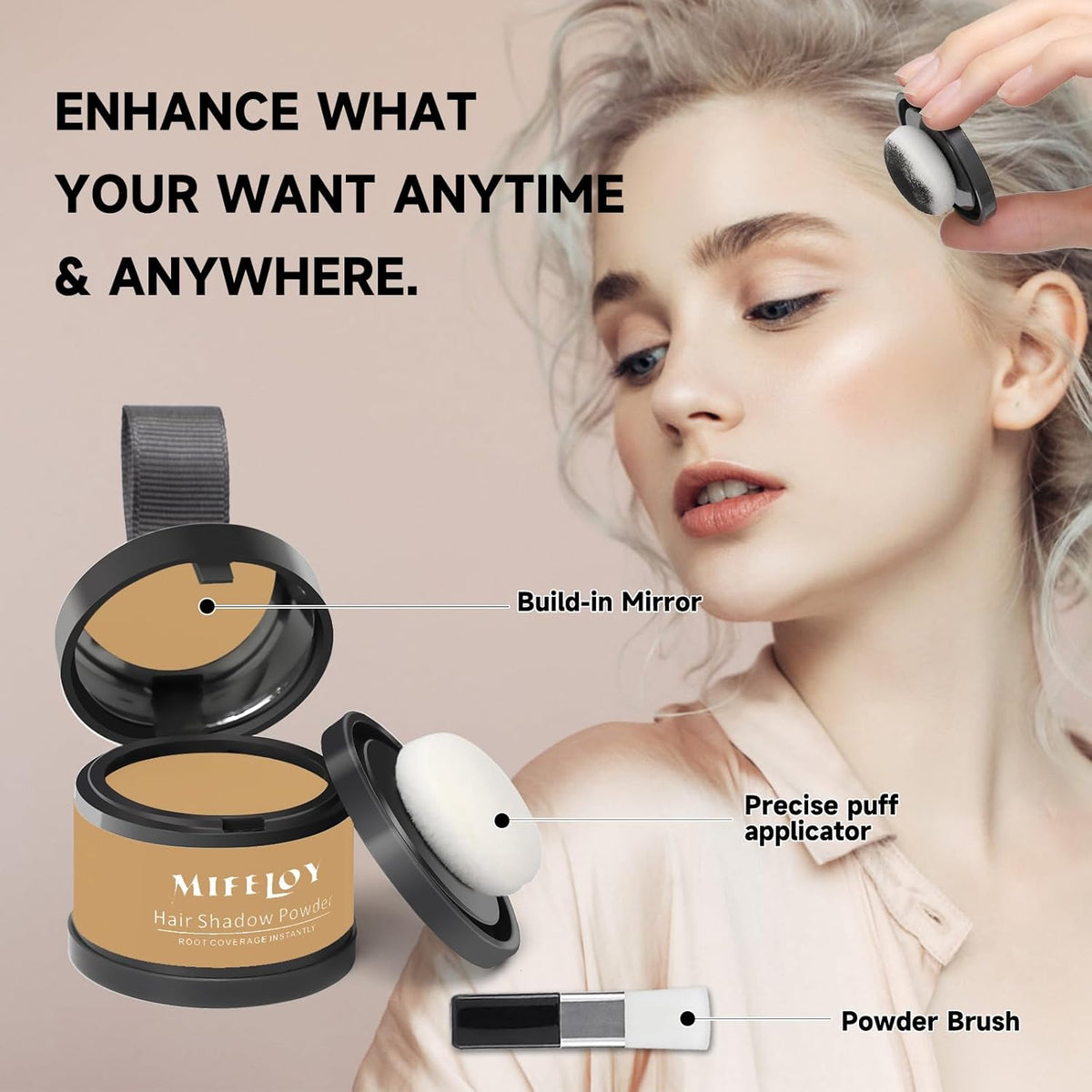 2 Pack Root Touch Up Shadow Powder, Gray Hair Cover Up, Women Color Root Coverage Powder for