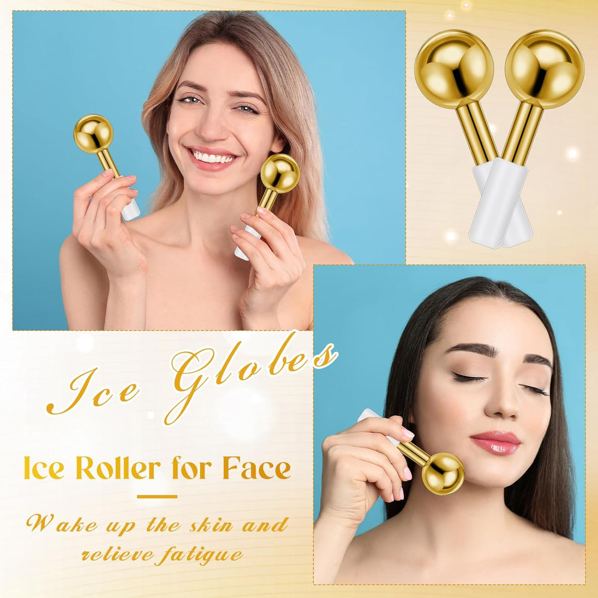 Baderke 2 Pcs Ice Globes for Face Stainless Steel Cooling Globes Unbreakable Cooling Roller Women