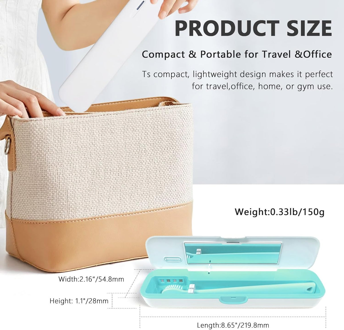 UV-C Toothbrush Sanitizer Case for Travel, Portable Sanitizer and Holder Universal Fits Electric
