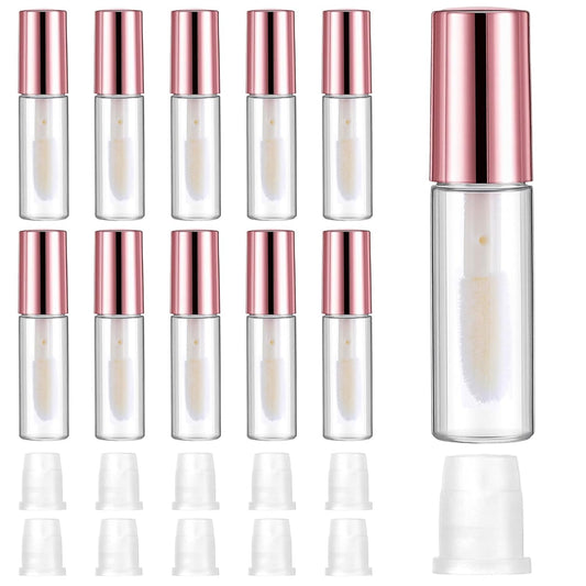 10 Pcs Empty Lip Gloss Tubes, 1.2ml Mini Refillable Lip Balm Bottles with Rubber Insert and Brush