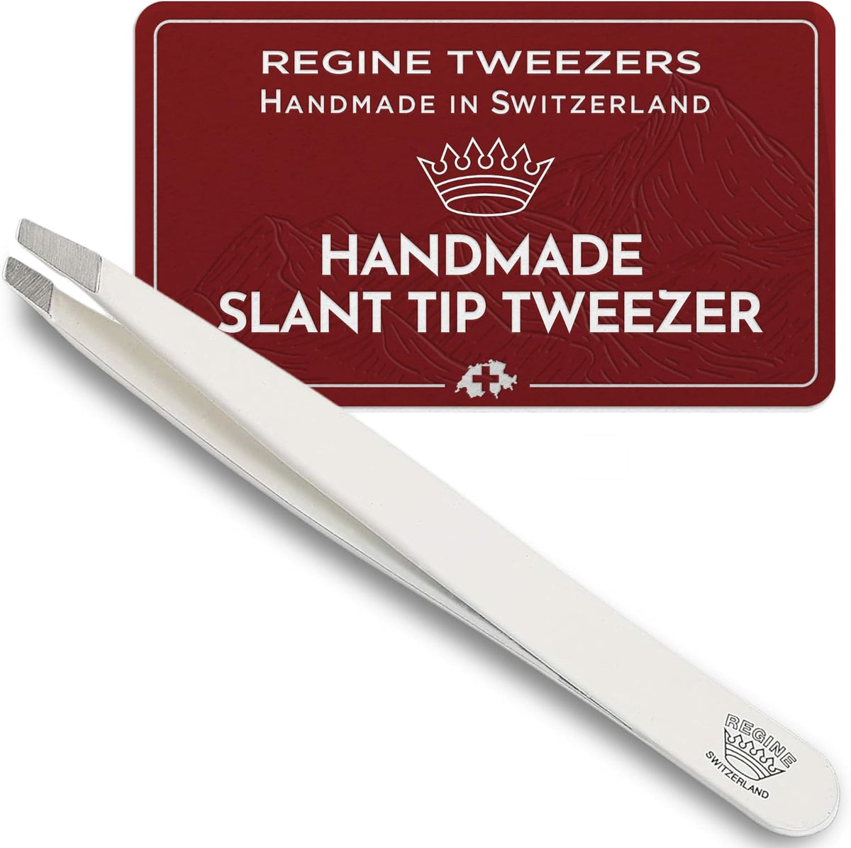 Slant Tweezer - Handmade in Switzerland - Professional Eyebrow & Facial Hair Remover - Etched