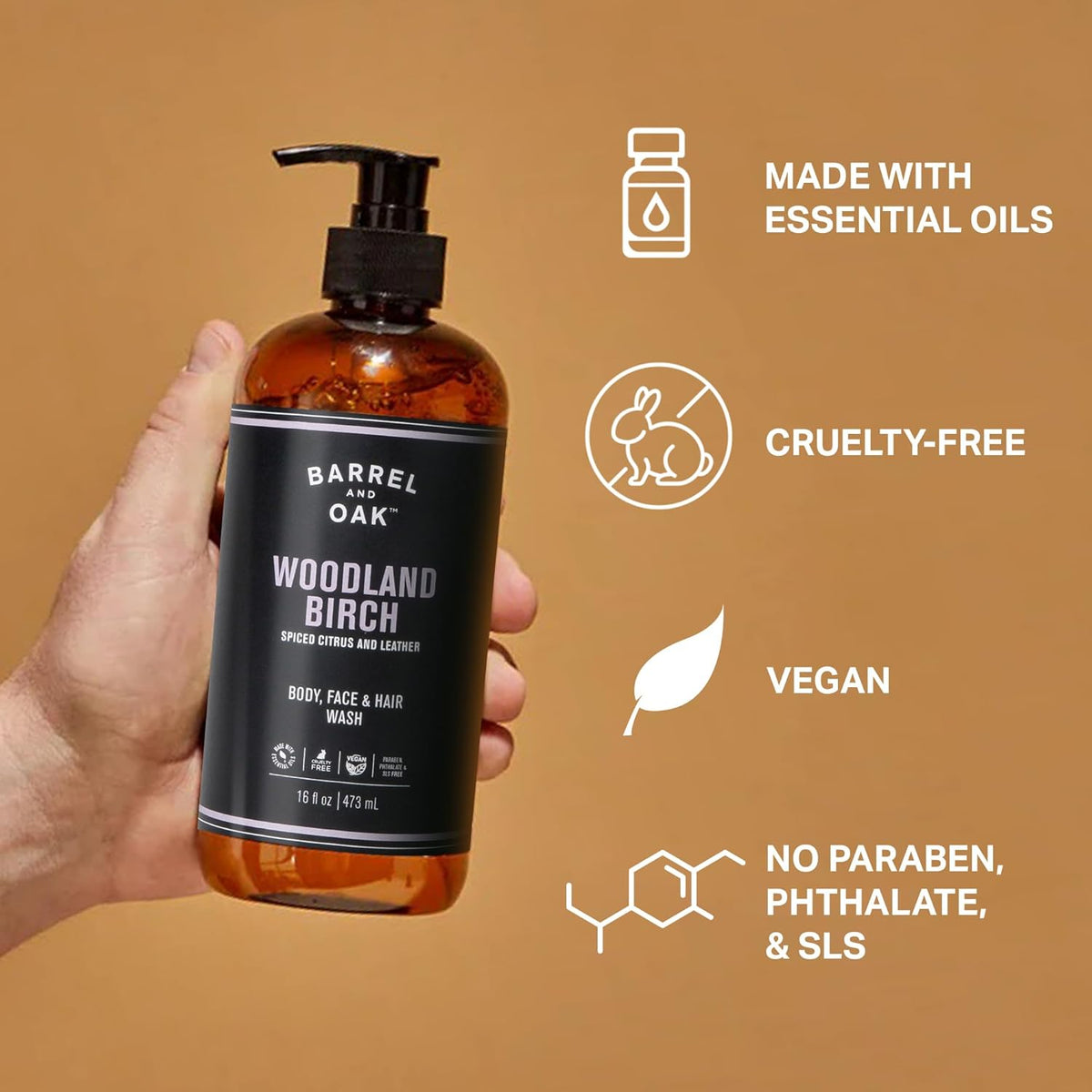 Barrel & Oak All-in-One Wash for Face, Hair, & Body, Vegan & Hydrating Face, Shampoo and Body Wash