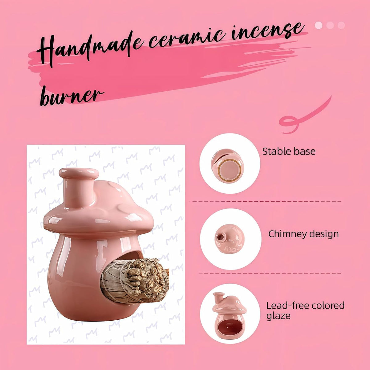Mushroom Incense Holder, Ceramic Palo Santo Holder Burner & Sage Holder - Mini Tabletop Chiminea