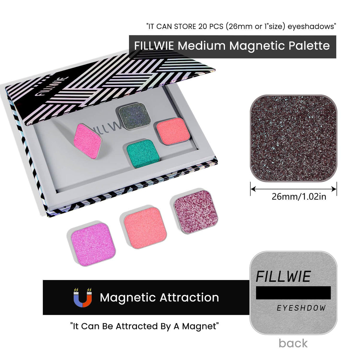 Chameleon Single Eyeshadow, Iridescent Blue-Purple, Pressed Powde, Square Pan,High Pigment