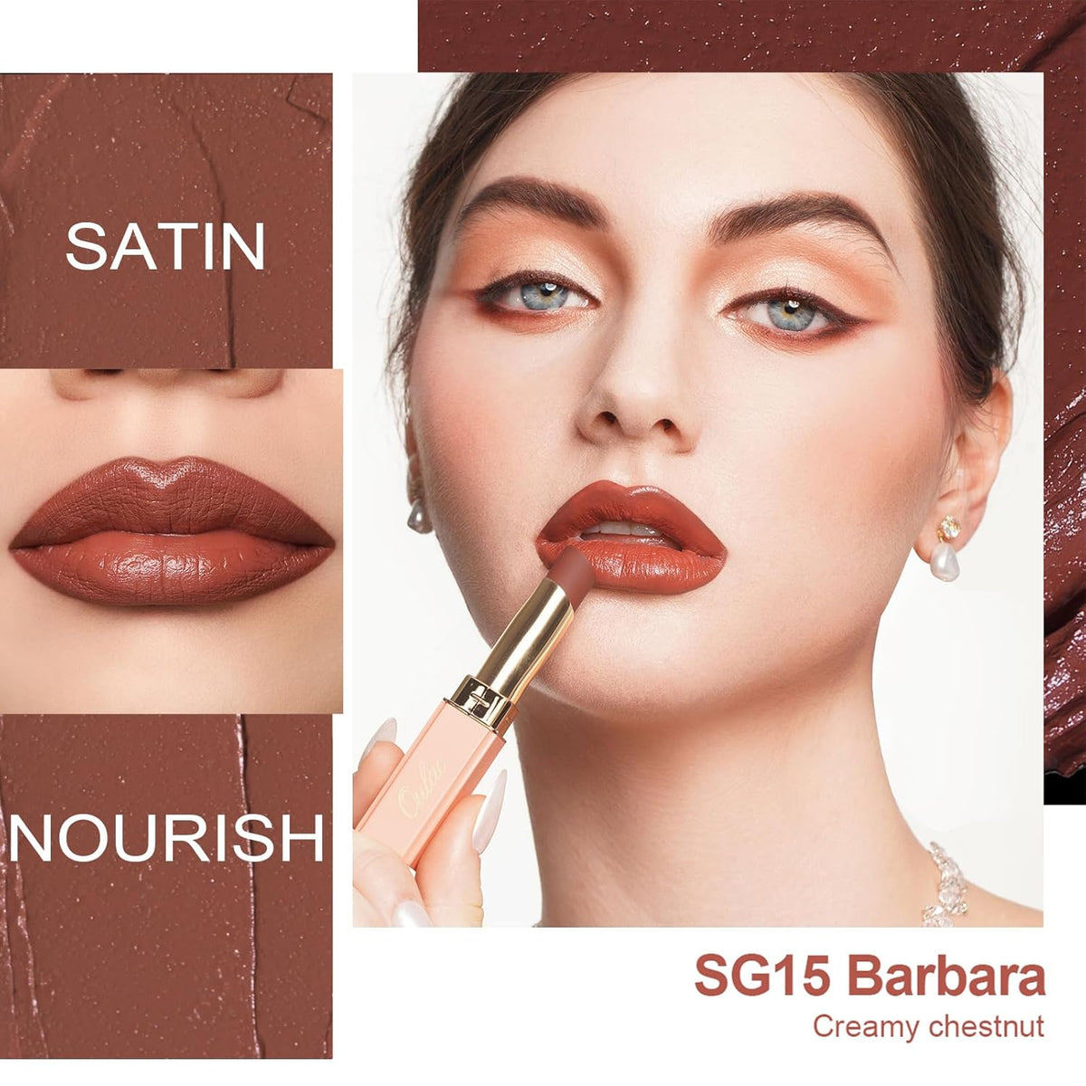 Oulac Color Rich Satin Lipstick - Medium Brown Full Coverage Lip Color, Creamy Silky-Smooth
