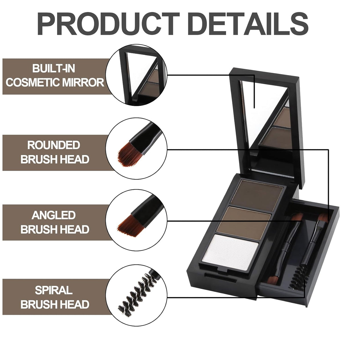 3 Colors Eyebrow Makeup Kit, Professional Brow Contour Palette, Waterproof Long-lasting Eyebrow