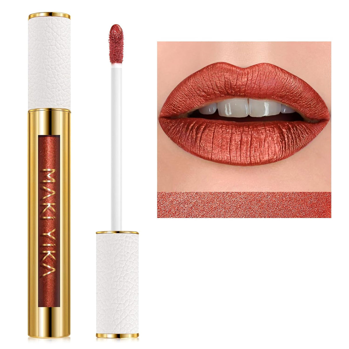 MAKI YIKA Red Lipstick for Women Metallic Lipsticks Glitter Long Lasting Lipstick No Smudge No
