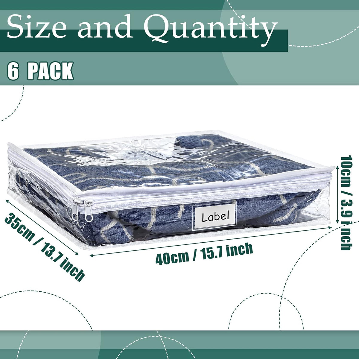 Hoolerry 6 Pieces Sweater Storage Bags Plastic Clear PVC Clothes Storage Bags with Zipper and Label