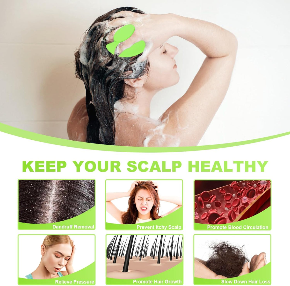 Silicone Scalp Massager Shampoo Brush, Scalp Brush for Hair Growth & Dandruff Removal, Hair