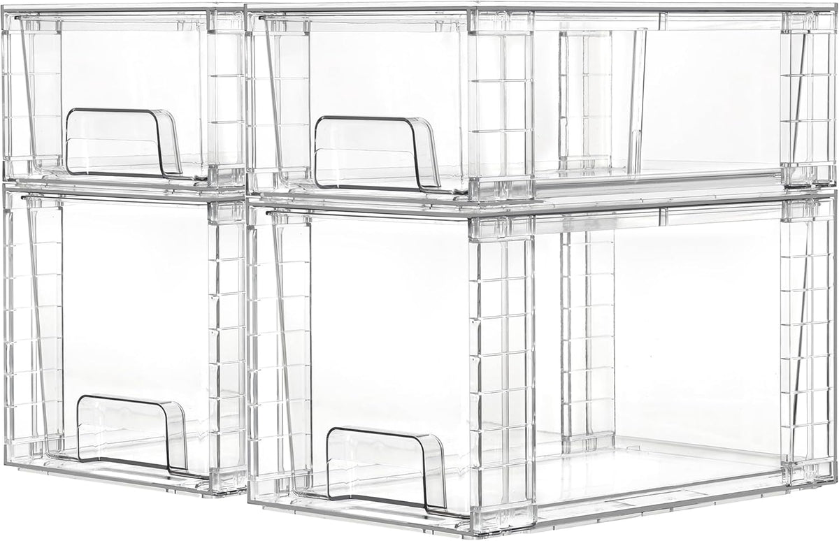 Vtopmart 4 Pack Clear Stackable Storage Drawers,Easy to Assemble Bathroom Organizers and Storage