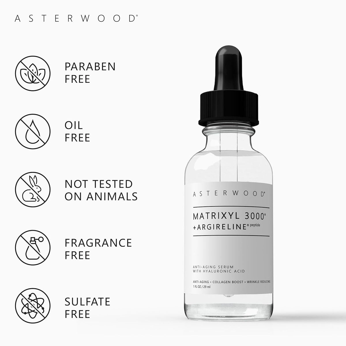 Asterwood Matrixyl 3000 + Argireline Serum for Face - Multi Peptide Serum with Hyaluronic Acid