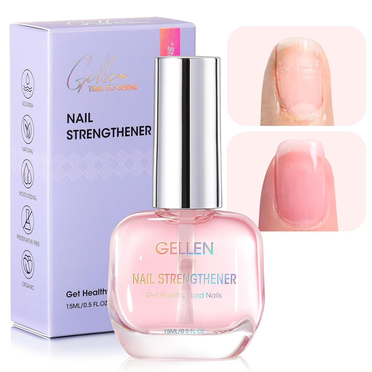 Gellen Nail Strengthener, 8-In-1 Nail Repair Serum Growth for Thin Brittle Damaged Nails, Air Dry
