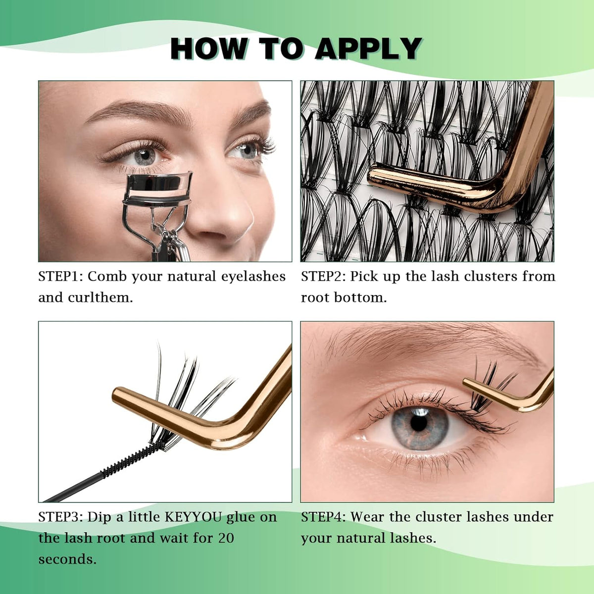 Lash Clusters 300pcs Individual Lashes 30D 0.07D Curl 14mm DIY Eyelash Extension KEYYOU Large Tray