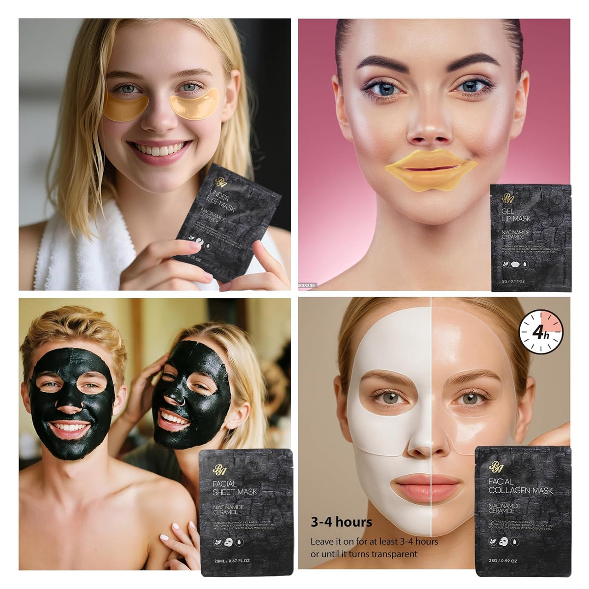 Charcoal Face Sheet Mask Pack, 55Pcs Skin Care Set for Women & Men, Hydrolyzed Real Collagen Mask