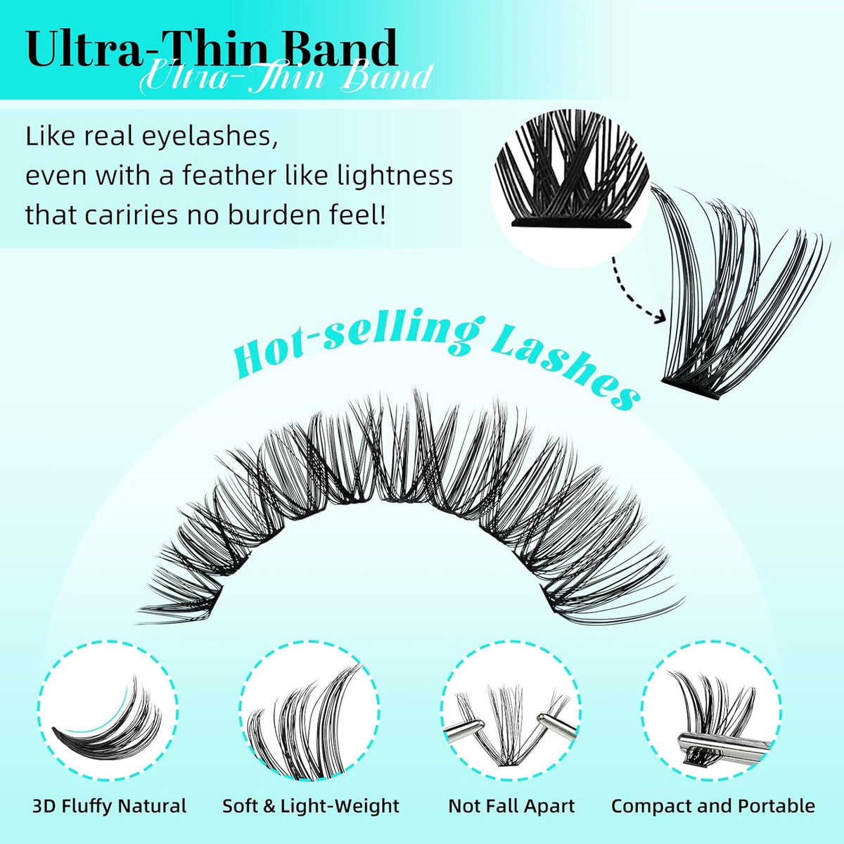 Lash Clusters 240pcs Eyelashes Cluster Individual Wispy Lashes Thin Band for D Curl Lash Extension